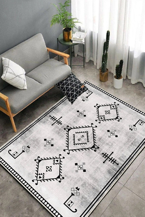 Modern Otantik Desenli Çok Uyumlu Leke Tutmaz Kaydırmaz Taban Halı Tay Tüyü Hissi Dokulu