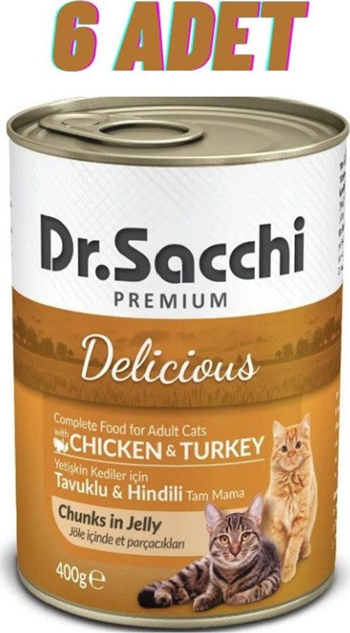 Dr.Sacchi Tavuklu Hindili Kedi Konservesi 6x400 Gr