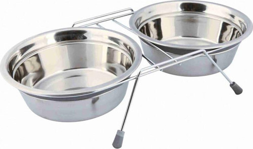 Köpek Mama Su Kabı Tıkırtısız Paslanmaz Çelik 2x1,5Lt 25cm Gri