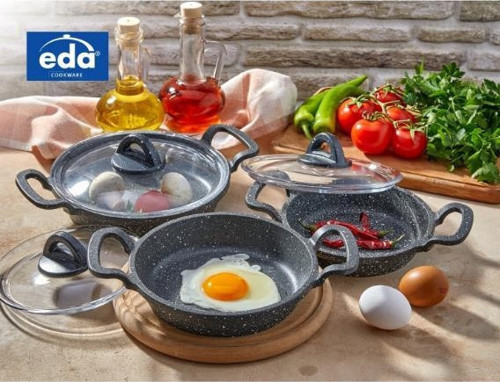 ZK-905 Büyük Boy Asya 3'lü Granit Döküm Kapaklı Sahan Set