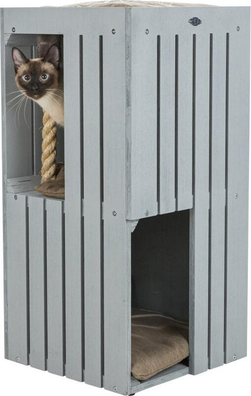 Kedi Tırmalama ve Oyun Evi 77cm Gri Kum Beji