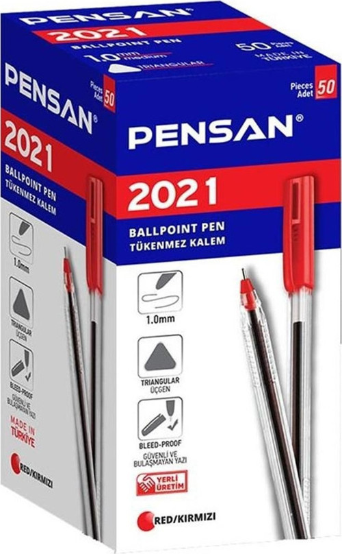 TÜKENMEZ KALEM ŞEFFAF ÜÇGEN 2021 KIRMIZI 50 Lİ
