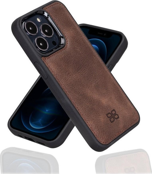 Apple iPhone 13 Pro Uyumlu Deri Arka Kapak TN3 Kahve