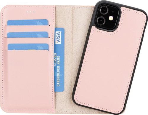 Apple iPhone 12 mini Uyumlu Deri Cüzdanlı Kılıf NU2 Pembe