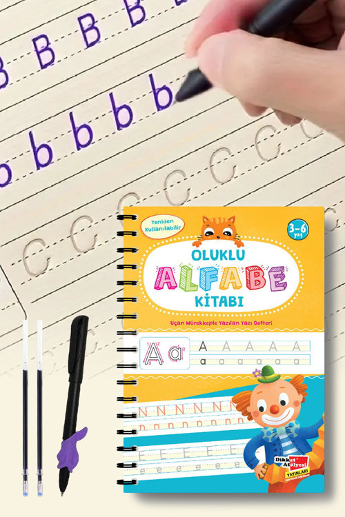 Dikkat Atölyesi Yayınları Alfabe Yazı Kitabı Sihirli Uçan Kalemli Oluklu (Kabartmalı) | Yazmayı Kolayca Öğreten Kitap