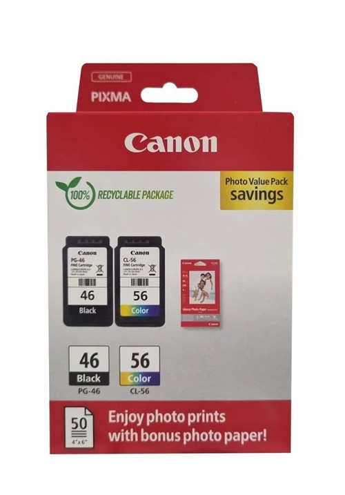 PG-46 CL-56 Multipack 2'li Mürekkep Kartuş 50 adet 10x15 Fotoğraf Kağıdı Hediyeli