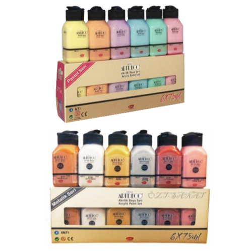 Akrilik Boya 6x75 ml Metalik Renkler + 6x75ml Pastel Renkler Set