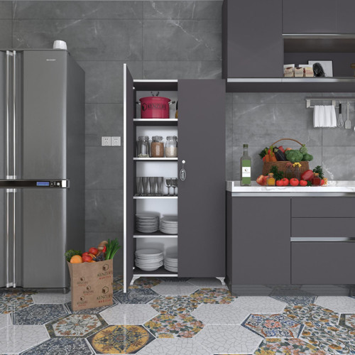 2 kapılı dolap çilem 188*090*032 gri kilitli ayaklı banyo mutfak ofis kitaplık ayakkabılık kiler