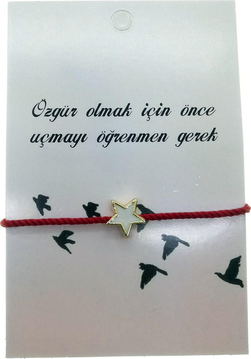 Altın Renk Kırmızı İp Yıldız Beyaz Mineli Arkadaş Şans Bilekliği - 2281