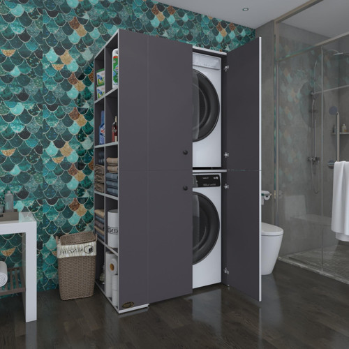 çamaşır-kurutma makinesi dolabı kapaklı fedyenka sol gri 180*090*60 banyo arkalıksız
