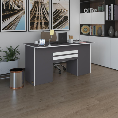 ofis masası pat morita gri 75*150*80 kilitli kapaklı dolap çiftli şeritli bilgisayar çalışma masası
