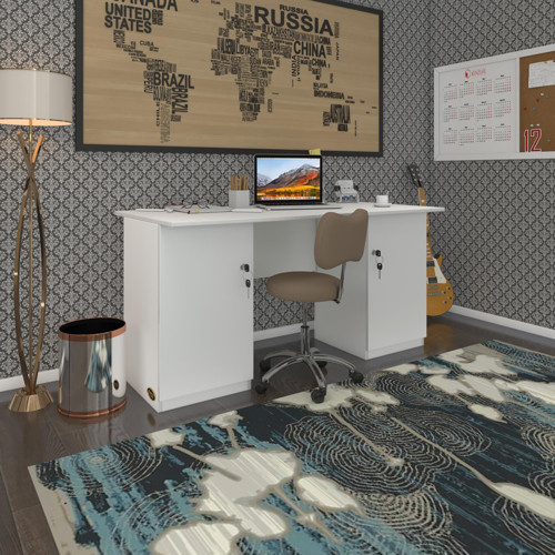 ofis masası masi oka byz 75*150*80 kilitli kapaklı dolap çiftli bilgisayar çalışma masası