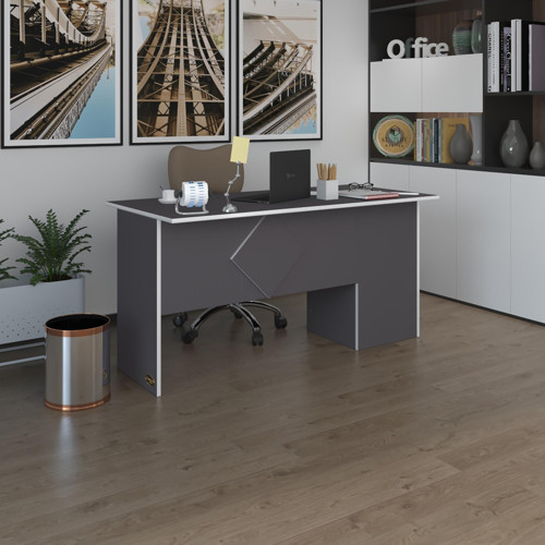 ofis masası yoko ono gri sol 75*170*80 kilitli kapaklı dolap eşkenar bilgisayar çalışma masası