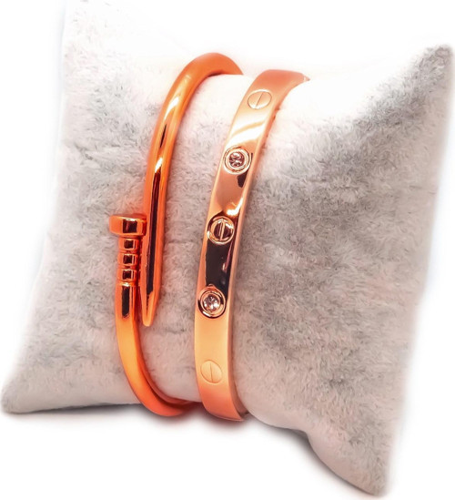 Rose Renk Çivi Ve Taşlı Cartier Bileklik Set 944
