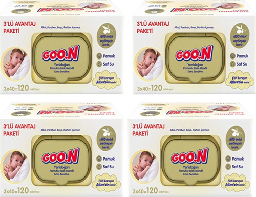 Goon Eksta Hassas Yenidoğan Pamuklu Bebek Islak Mendil 3x40 Adet 4 Paket