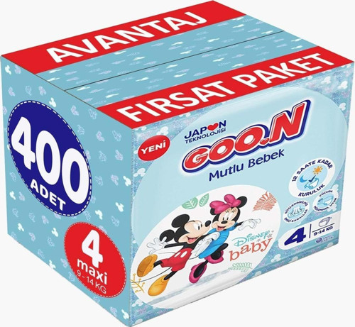 Goon Mutlu Bebek Bebek Bezi Beden:4 (9-14kg) Maxi 400 Adet Avantaj Fırsat Pk