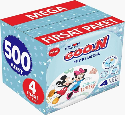 Goon Mutlu Bebek Bebek Bezi Beden:4 (9-14kg) Maxi 500 Adet Mega Fırsat Pk