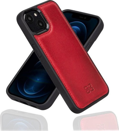Apple iPhone 13 Uyumlu Deri Arka Kapak V4EF Kırmızı