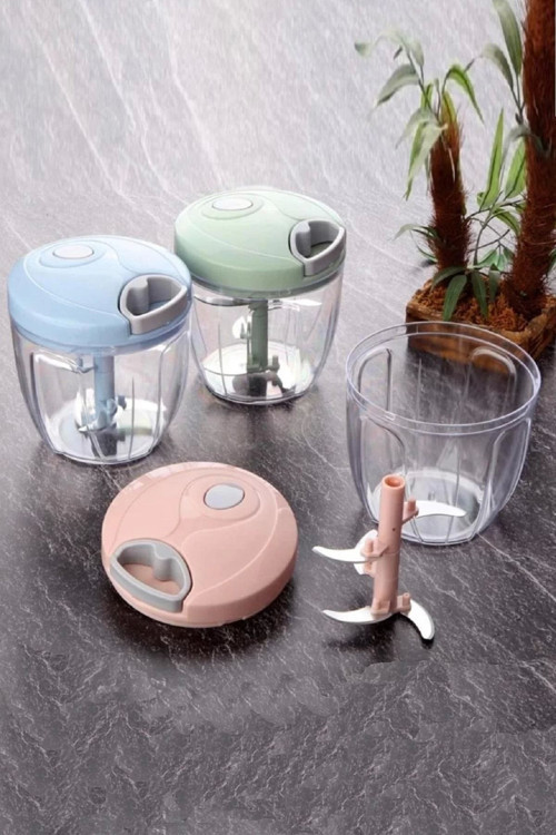 Pratik Ipli El Rondosu 5 Çelik Bıçaklı Büyük Boy Sebze Meyve Et Soğan Doğrayıcı Blender Rende Mavi