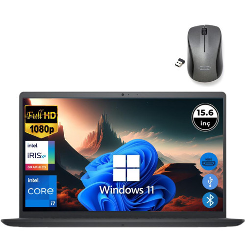 Inspiron 3520 i7 1255U 32GB 1TB M.2 SSD I35201013U ATL166 O/B 15.6" Win11Pro Taşınabilir Bilgisayar+Mouse