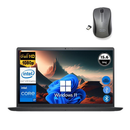 Inspiron 3520 i7 1255U 8GB 512 GB M.2 SSD I35201013U ATL152 O/B 15.6" Win11Pro Taşınabilir Bilgisayar+Mouse