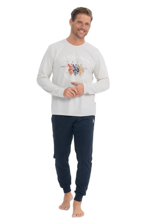 U.S Polo Assn. 18832 Erkek Uzun Kollu Yuvarlak Yaka Paçası Lastikli Pijama Takımı-Bejmelanj