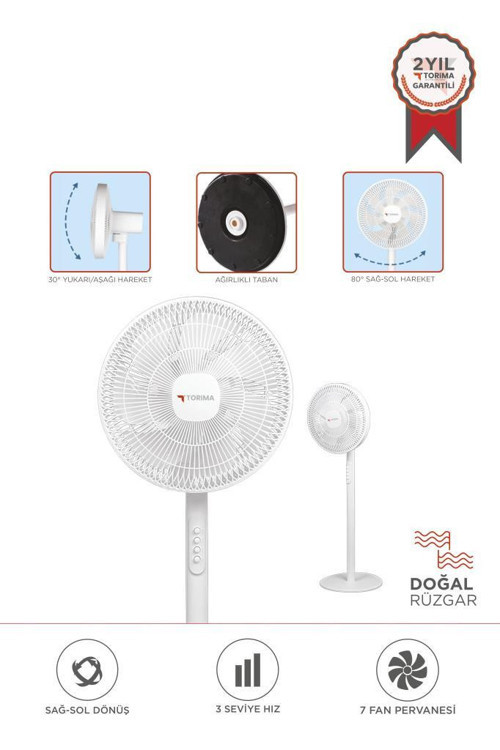 SF-01 Beyaz Ayarlanabilir Ayaklı 14'' İnc 45W 3 Kademeli 7 Pervaneli Vantilatör Fan