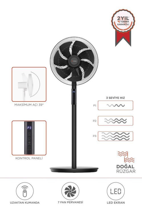 SF-02 Siyah Ayaklı 16'' İnc 60W 3 Kademe 7 Pervaneli Kumandalı Diğital Ekranlı Vantilatör Fan