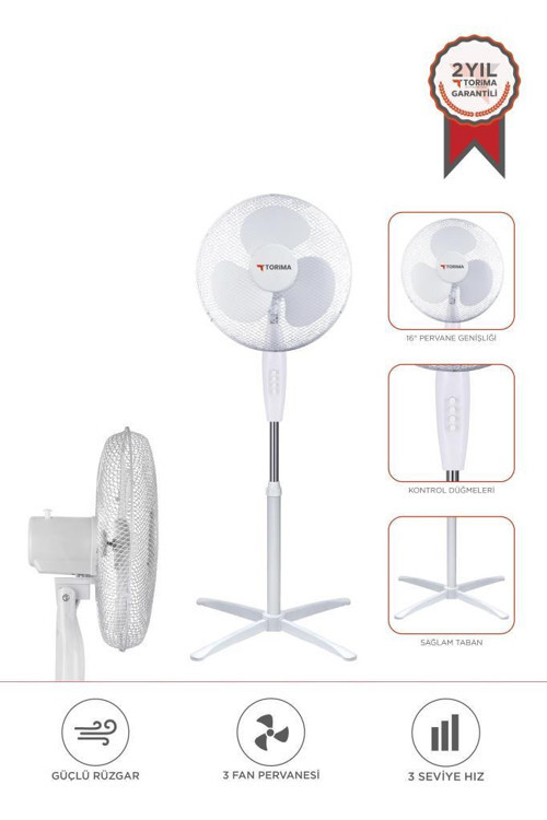 SF-04 Beyaz Ayarlanabilir 16'' İnc Ayaklı Portatif – 55W 3 Kademe 3 Pervaneli Vantilatör Fan