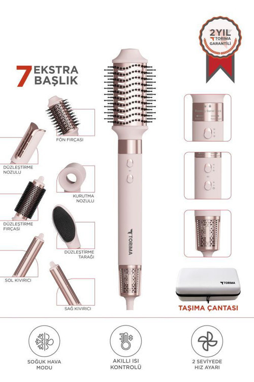THD-01 Pembe 7 In 1 Hava Üflemeli Saç Şekillendirici Airwrap Compact Saç Kurutma Fön Makinesi