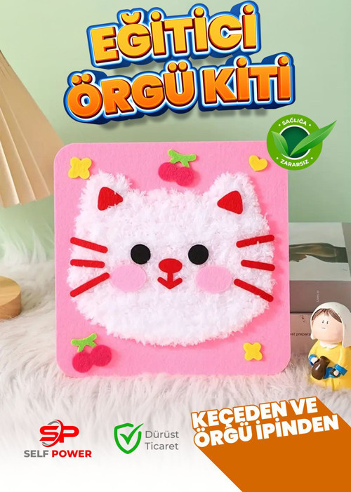 Kedicikli Keçe Yaratıcı El Sanatları Başlangıç Seti Sevimli Hayvan Dikiş Ve Örgü Seti, El Sanatları