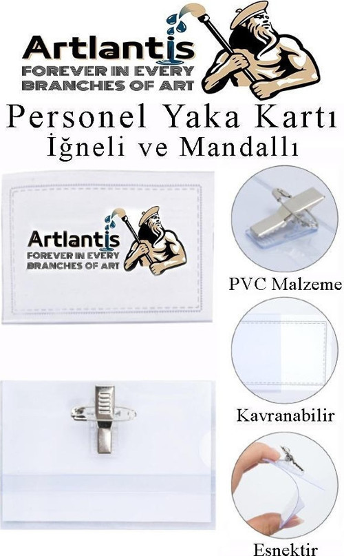 Personel Şeffaf Yaka Kartı İğneli ve Mandallı 10 Adet Pvc Yaka Kartlığı Kimlik Korumalı Büro Ofis Okul