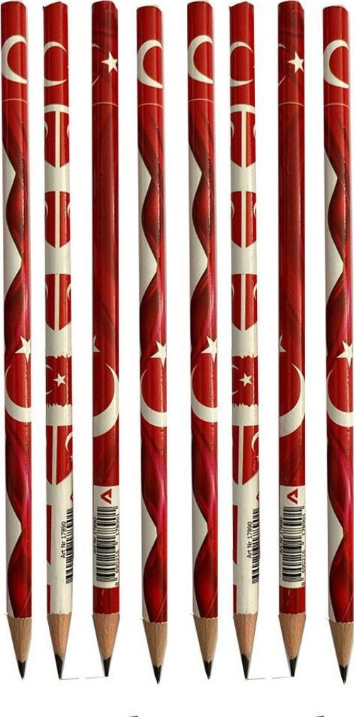 Türk Bayraklı Yuvarlak Kurşun Kalem 8 Adet 1 Paket Fatih Kurşun Kalem 2B Siyah Kurşun Kalem Desenli 2 B Kalem