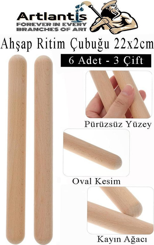 Ahşap Ritim Çubuğu 6 Adet 3 Çift Okul Öncesi Eğitici Anaokulu Ritim Tokmağı Çubukları Çocuk Etkinlik Perkusyon Müzik Ale