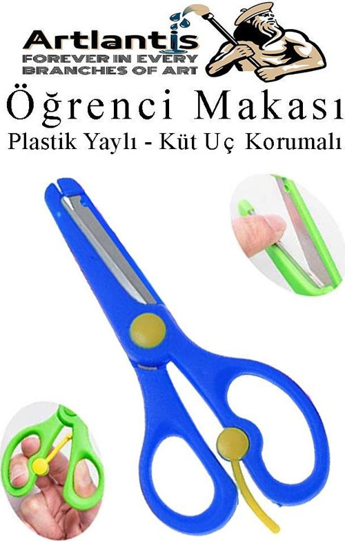 Koyu Mavi Öğrenci Makası 1 Adet Plastik Yaylı Küt Uç Korumalı Okul Makası Çocuk Makası Okul Öncesi Kreş Ana Sınıfı