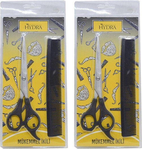 Hydra Mükemmel Ikili Profesyonel Berber Makası+Tarak Set x 2