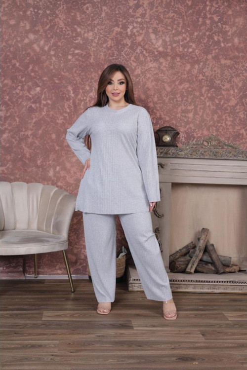 Geniş Kalıp Anne Takımı Kışlık Uzun Kollu Büyük Beden Pijama Takımı Ikili Takım