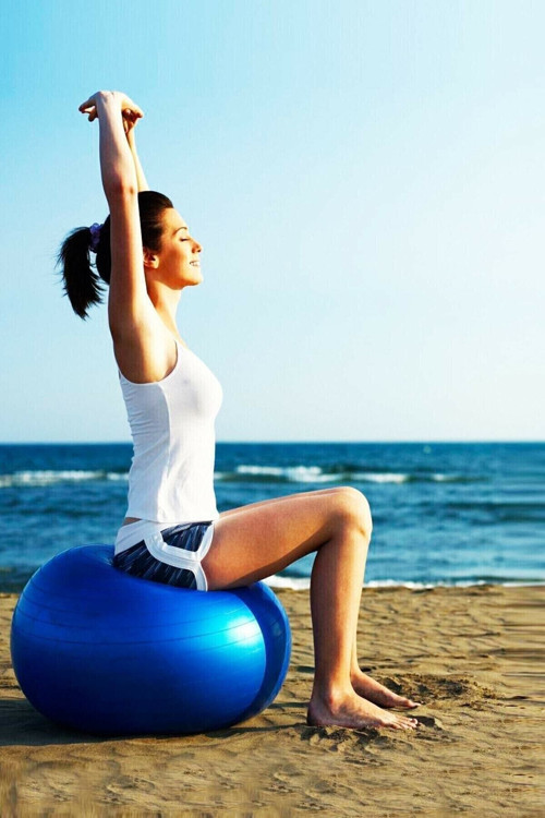 65 Cm Mavi Pilates Topu Ve Şişirme Pompası, Yoga Plates Egzersiz Topu Ball