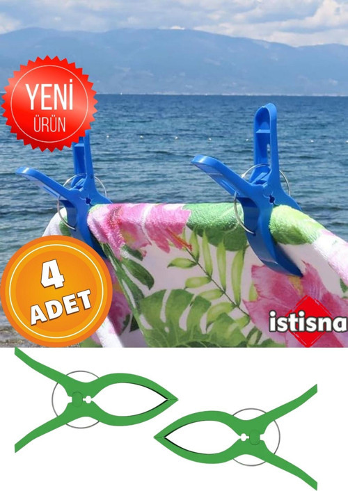 4 Adet XXL Büyük Boy Şezlong Plaj Havlusu Mandalı Halı Asma Battaniye ve Havlu Tutucu Mandal