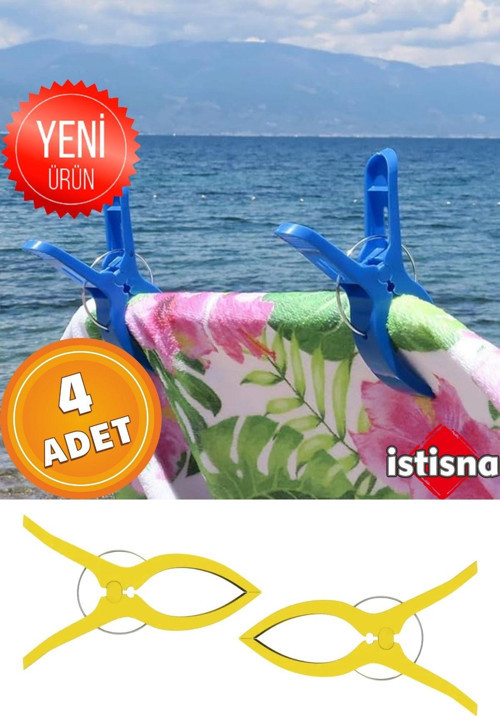 4 Adet XXL Büyük Boy Şezlong Plaj Havlusu Mandalı Halı Asma Battaniye ve Havlu Tutucu Mandal