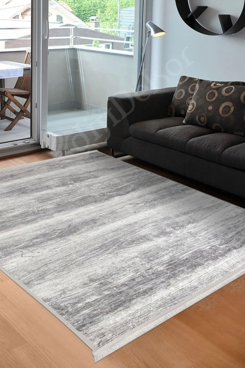 Halı Gri Cool Ky7056 Yıkanabilir Saçaklı Kesme Ince Yolluk Kilim Salon Halısı Modelleri