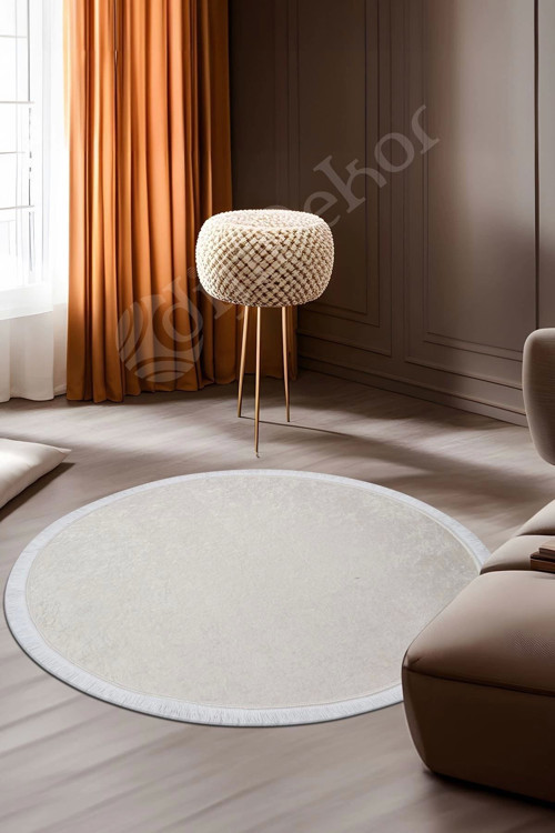 Halı Krem Cool Janjanlı Yuvarlak Saçaklı Kesme Ince Yolluk Kilim Salon Halısı Modelleri