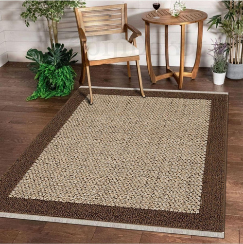 Halı Kahverengi Cool Kr4040 Saçaklı Kesme Ince Yolluk Kilim Salon Halısı Modelleri