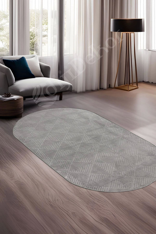 Halı Cool Gri Pramit Kaymaz Yıkanabilir Saçaksız Oval Yolluk Kilim Salon Halısı Modelleri