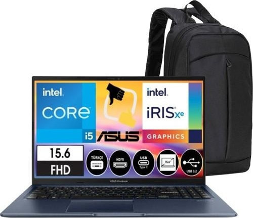 Vivobook-15 X1504ZA-BQ322 Intel Core I5 1235U 16GB 512GB SSD 15.6" Fhd IPS Fredos Lacivert Dizüsütü Bilgisayar Çant