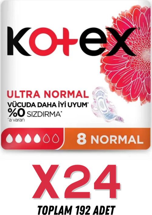 Ultra Normal 8'li Paket x 24 Adet (1 Koli) Hijyenik Ped %0 Sızdırma