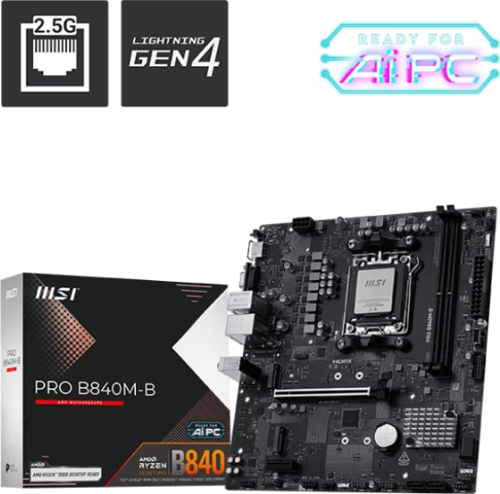 PRO B840M-B DDR5 AMD B840 AM5 Soket DDR5 7200+(OC)MHz mATX Oyuncu (Gaming) Anakart