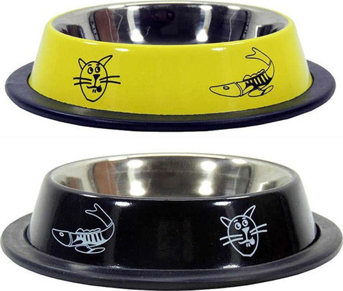 Ankur 8 Oz Kedi ve Balık Desenli Çelik Mama Kabı 12 cm (1 ADET)