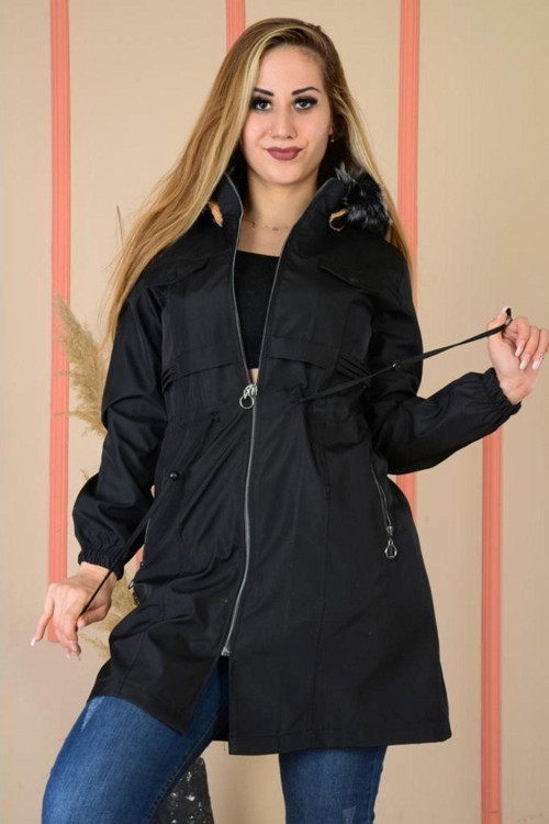 Kadın Waterproof Çıkatılabilen Şapka Içi Kürklü Gösüsü Cep Detaylı Genç Spor Mont