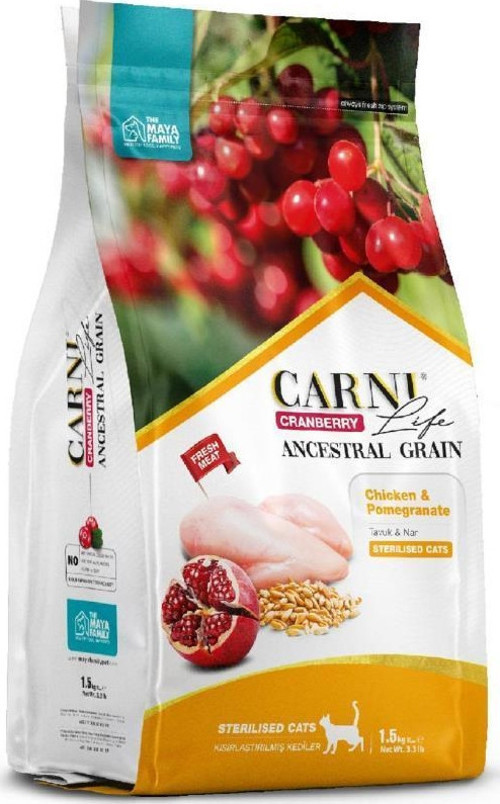 Kızılcık Tavuk Etli ve Narlı Kısırlaştırılmış Kedi Maması 1.5 Kg